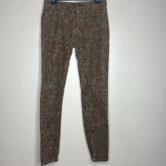 Prana | Retro Corduroy Orange & Brown Patterned Skinny Pants | Fitted Low Rise - Picture 10 of 10